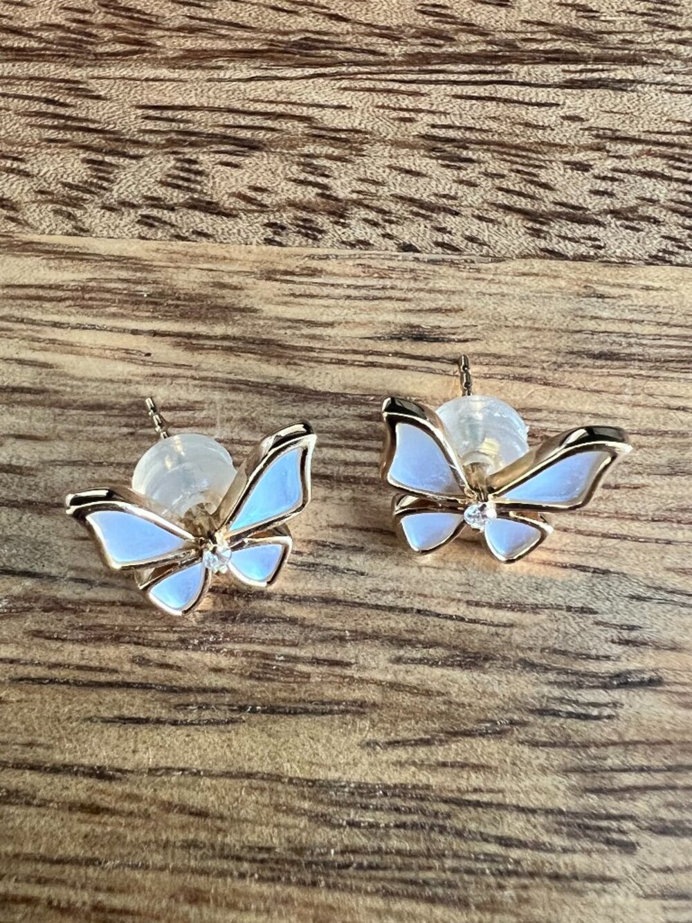 Mother of Pearl Butterfly 18K Gold Earrings, A Pair
